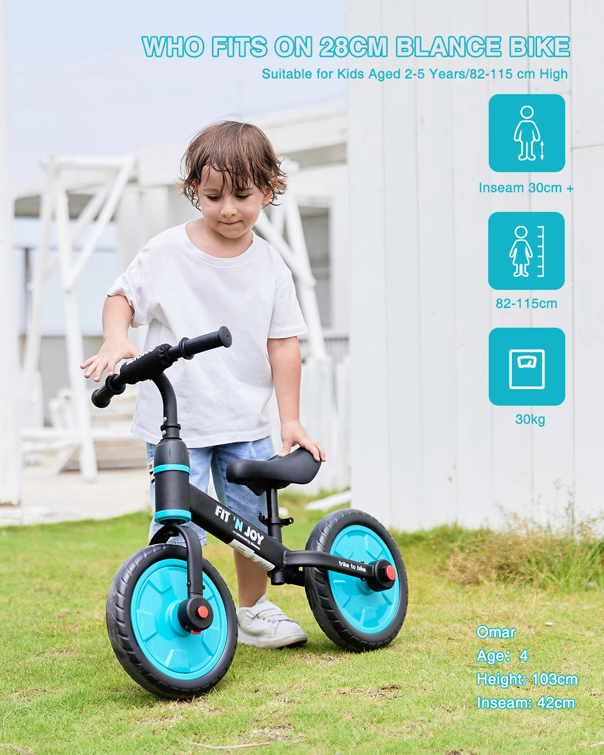 Ubravoo Fit 'n Joy Toddler Balance Bike,4-in-1 Starter Kids Training Bicycle ,Rear Single Rod,