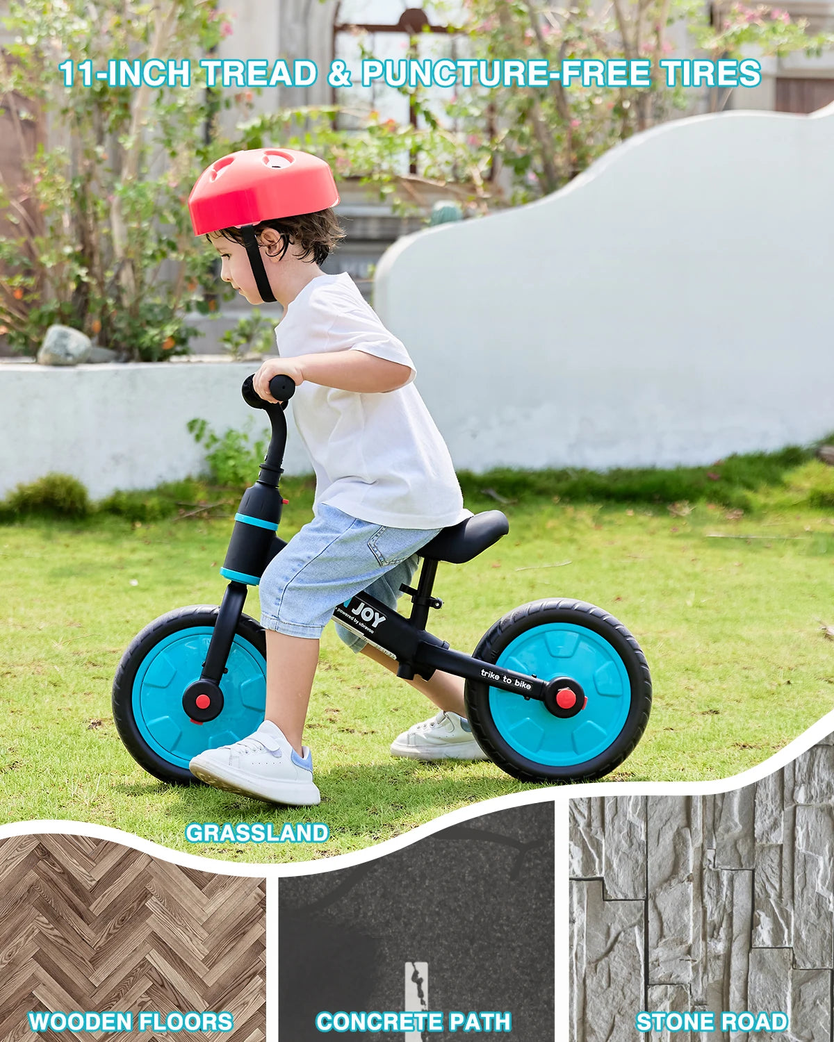 Ubravoo Fit 'n Joy Toddler Balance Bike,4-in-1 Starter Kids Training Bicycle ,Rear Single Rod,