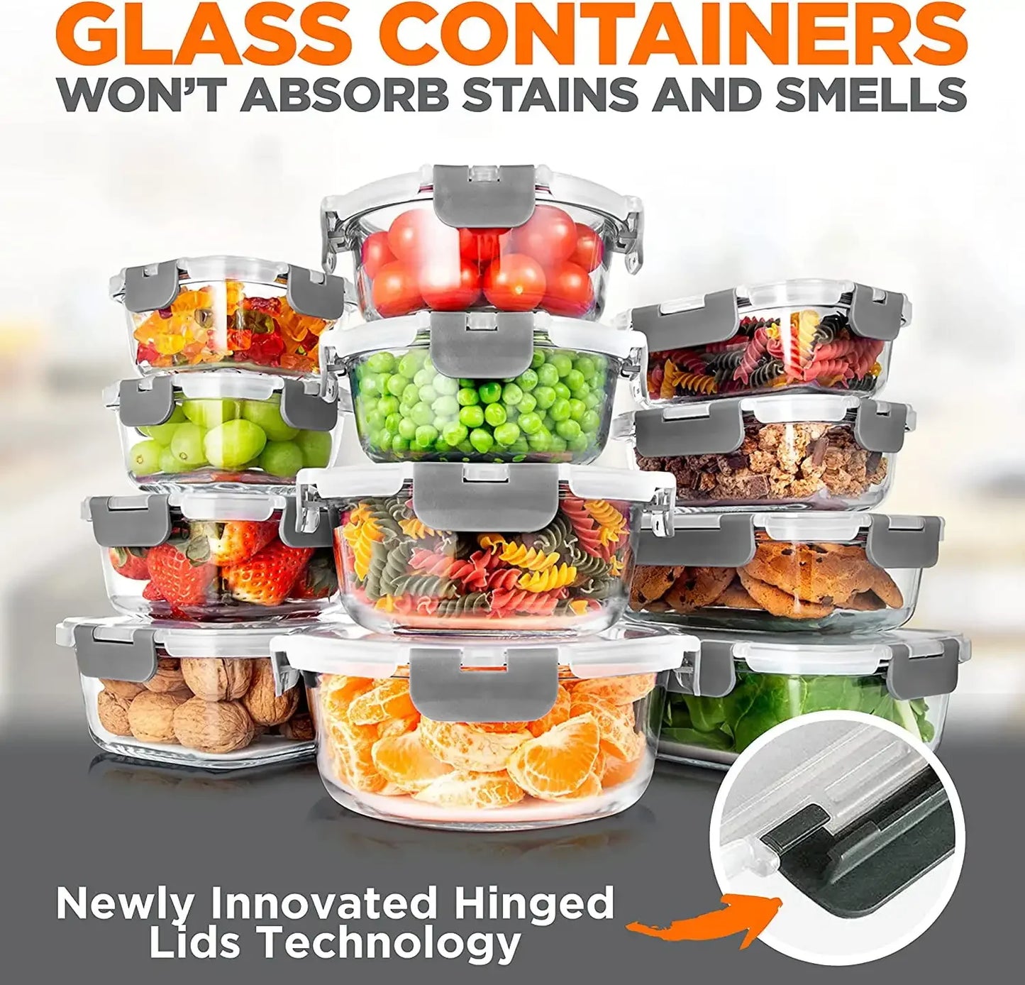 24-Piece Superior Glass Food Storage Containers Set - Stackable Design