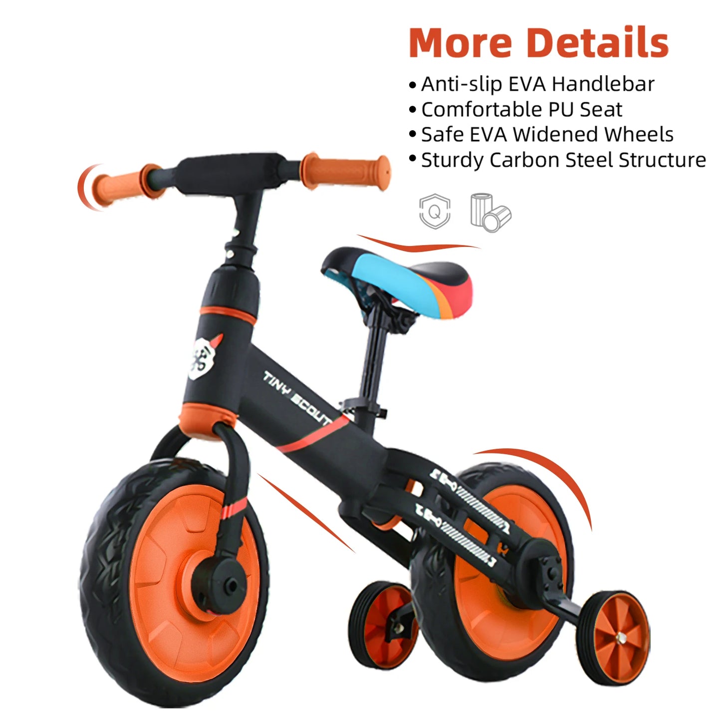 UBRAVOO Tiny Scout Balance Bike 3-5 Years old , 4-in-1 with Optional Support Wheels and Pedals, Saddle Height Adjustable