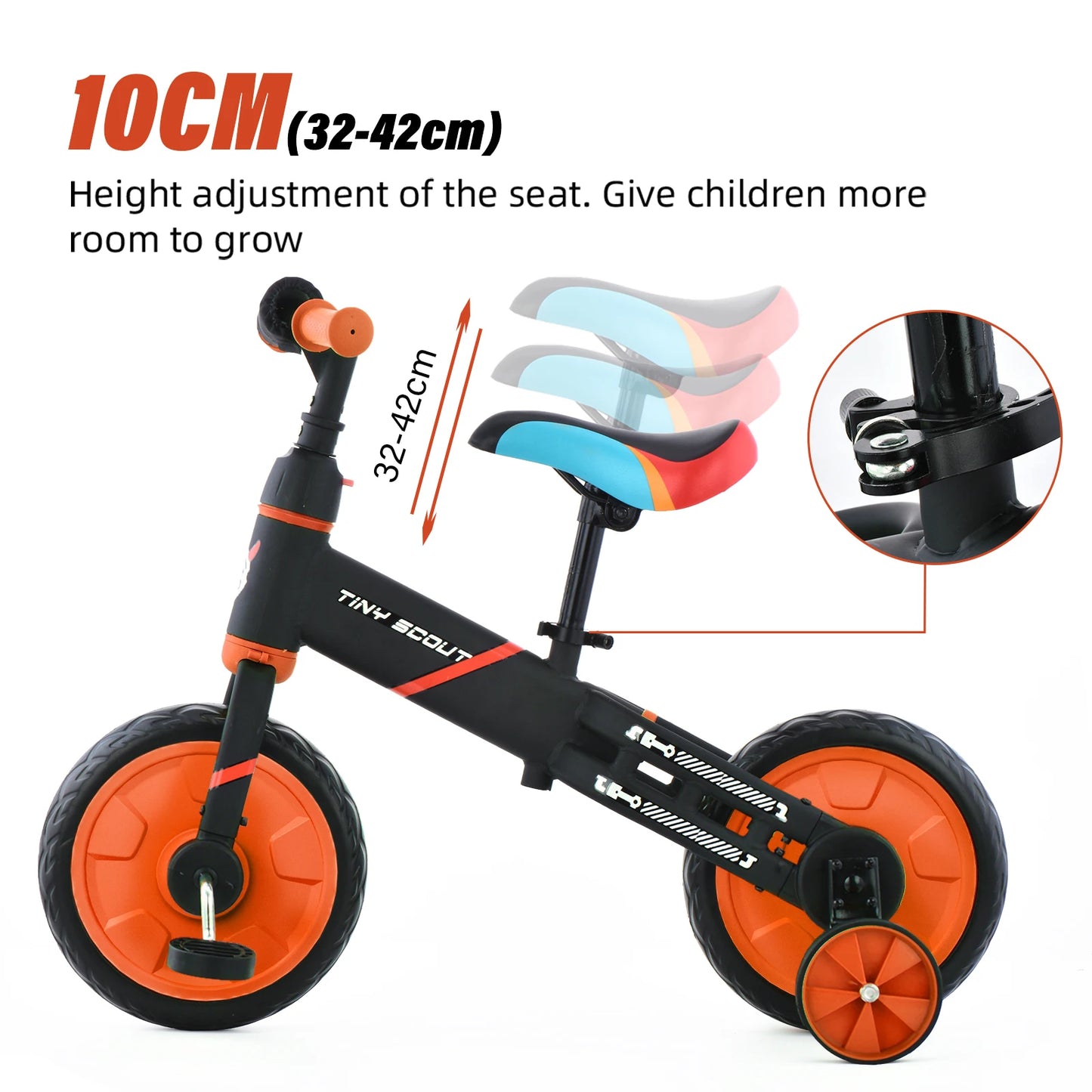 UBRAVOO Tiny Scout Balance Bike 3-5 Years old , 4-in-1 with Optional Support Wheels and Pedals, Saddle Height Adjustable