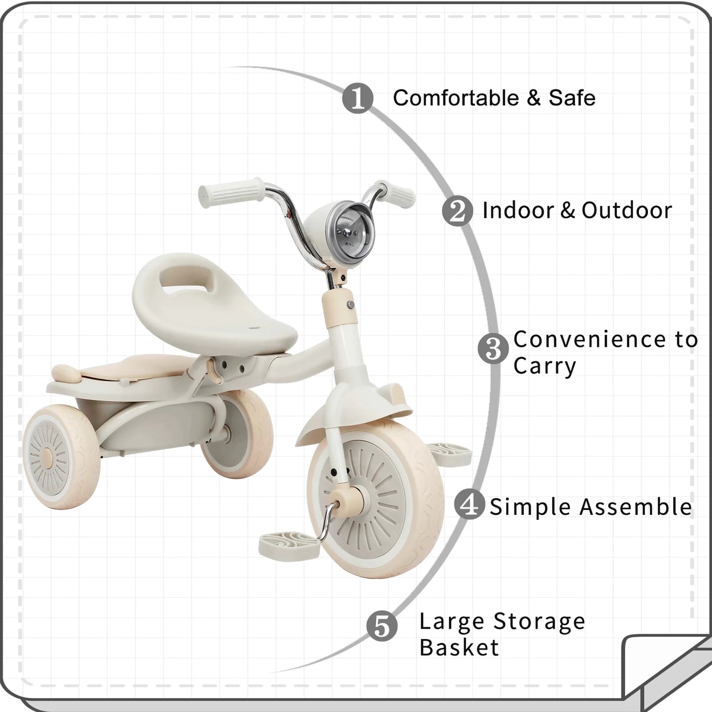 UBRAVOO Baby Foldable Tricycle Trike with Pedals, 1-5 Years old