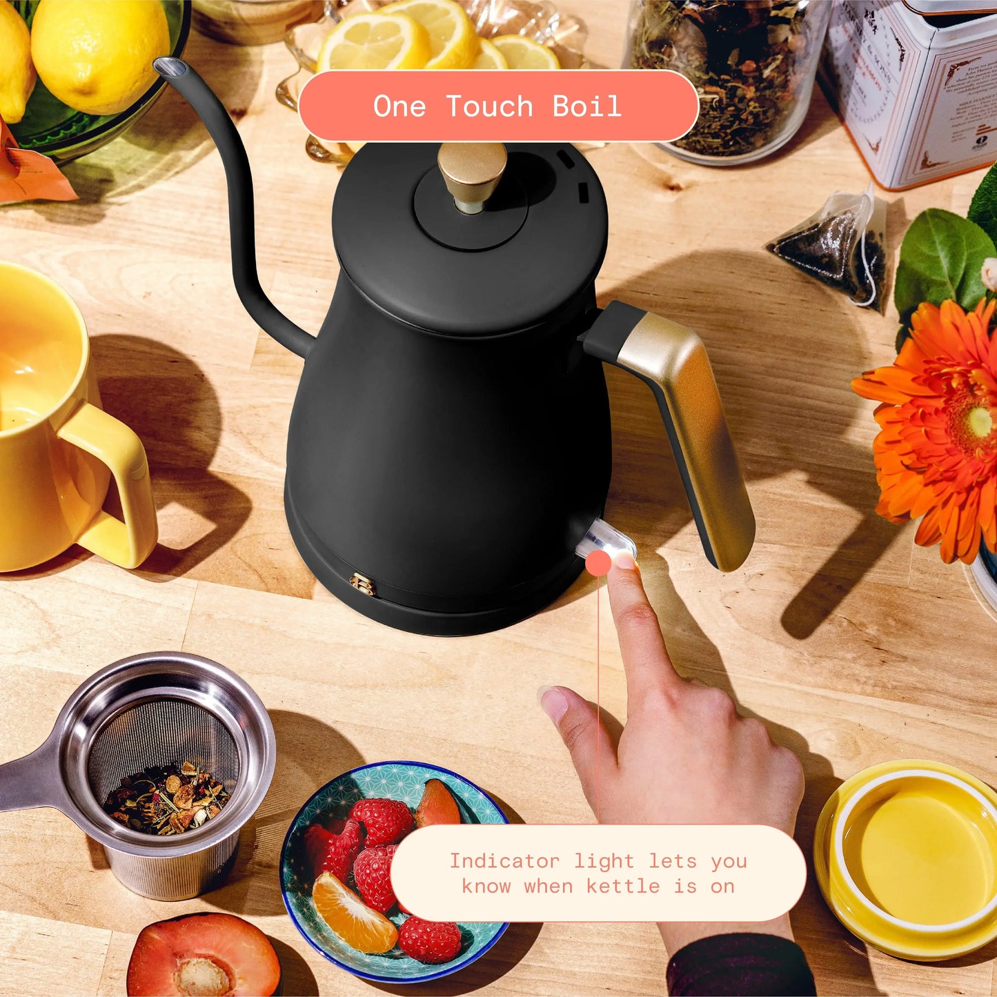 Beautiful 1-Liter Electric Gooseneck Kettle 1200 W, Black Sesame by Drew Barrymore