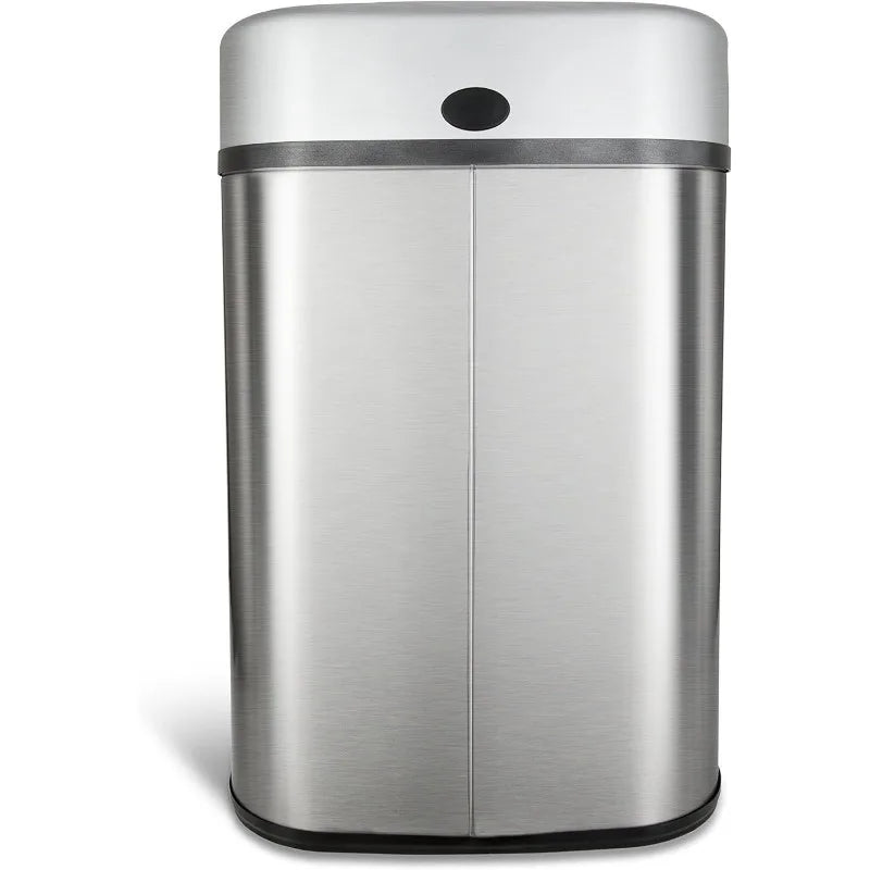 NINESTARS Automatic Touchless Infrared Motion Sensor Trash Can with Stainless Steel Base & Oval, Silver/Black Lid, 21 Gal