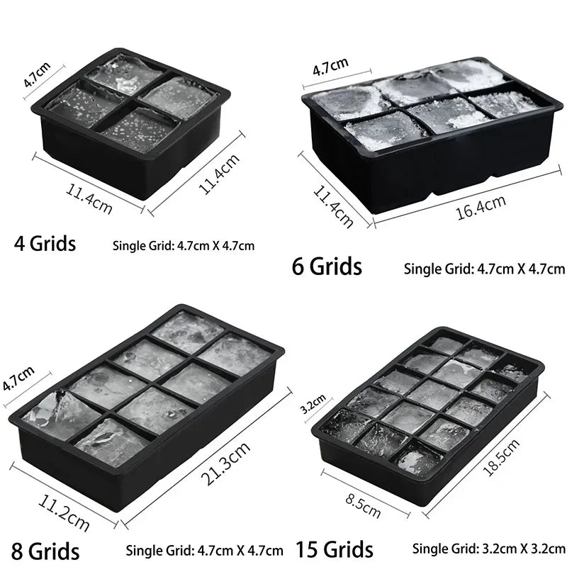 4/6/8/15 Grid Big Ice Tray Mold Box Large Food Grade Silicone Ice Cube Square Tray Mold Diy Bar Pub Wine Ice Blocks Maker Model