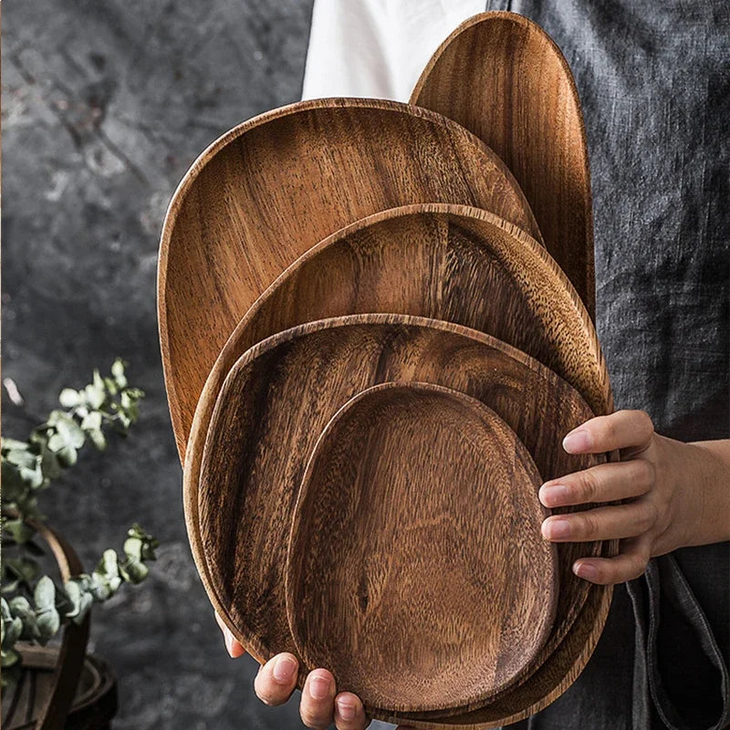 Whole Wood Irregular Oval Solid Wood Pan Plate