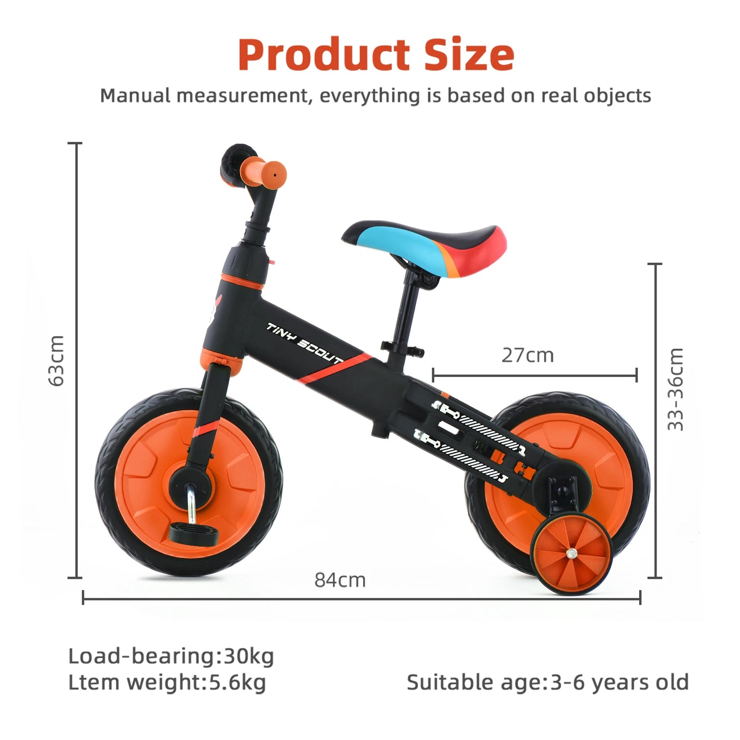 UBRAVOO Tiny Scout Balance Bike 3-5 Years old , 4-in-1 with Optional Support Wheels and Pedals, Saddle Height Adjustable