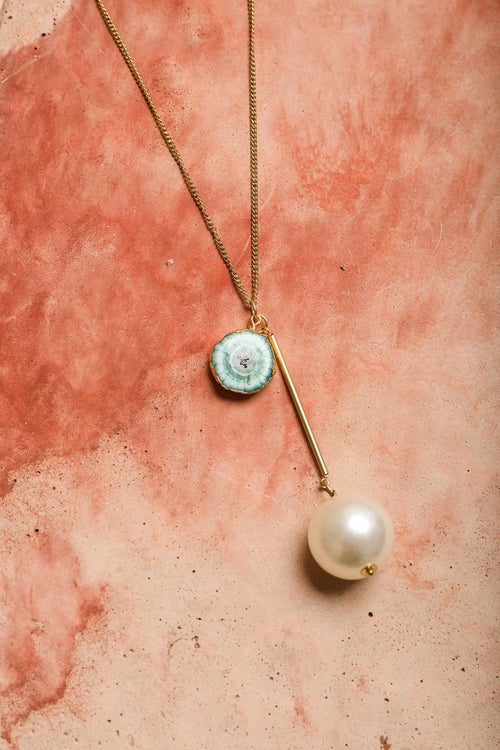 Gem and Pearl Pendant Necklace